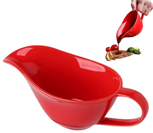 1PC Gravy Boat 200ml Ceramics Gravy Pourer with Spout and Handle Sauce Cup for Home Hotel Restaurant Red