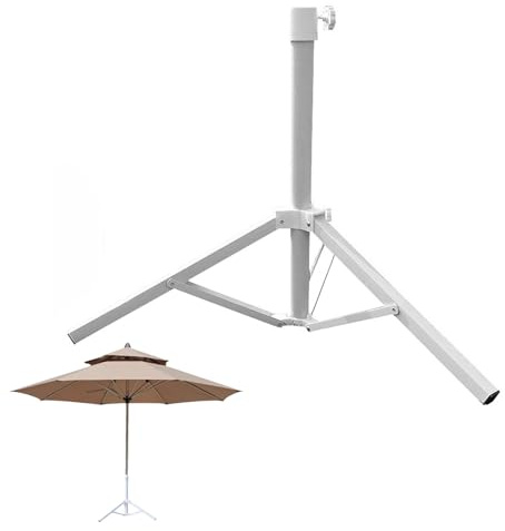 Tofficu Support de Parasol de Terrasse en Fer Léger Vis de Serrage Ajustable et Base Triangulaire pour Parasol de Plage et Jardin Blanc