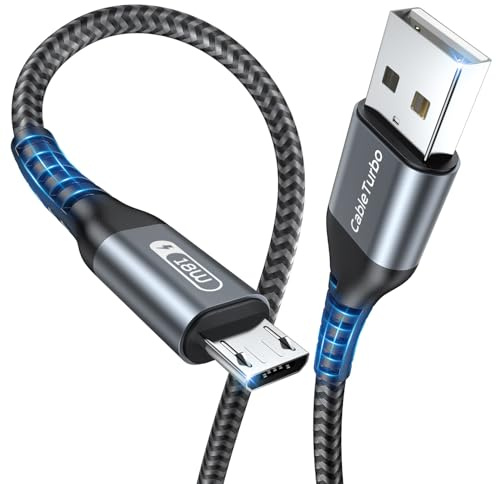 CableTurbo Micro USB Cable [2Pack 0.6m ] USB to Micro USB Lead, USB 2.0 Fast Charger and Data Transfer Cable Compatible with Samsung Galaxy S7 S6, Tablet, Kindle,Camero,Tv Stick and more