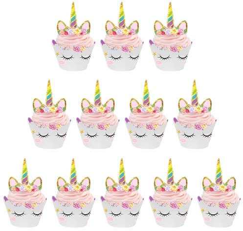 12 Pirottini per Muffin Carta Unicorno, Decorazioni per Cupcake e Dolci, Ideale per Feste di Compleanno Bambini e Party a Tema, Set Decorativo per Muffin e Pasticceria