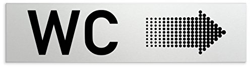 'Baños de aluminio WC – cartel para puerta con mensaje WC + Dirección Flecha derecha 160 x 40 x 1,5 mm (superficie refinado) • auto-adhesivos