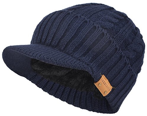 Män Stickad Visir Mössa Fleece Fodrad Manschett Vinter Dagligen Newsboy Keps (Kabel-Marin,En Storlek)