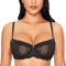 DOBREVA Women's Sexy Lace Balconette Bra Unlined Underwire Open Half Cup Bra See Through Sheer Black 34DD