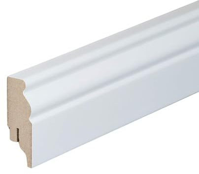 HORI Sockelleiste Weiß RAL 9010 I Massivholz Fußleiste I Berliner Profil I Wand- und Bodenverkleidung I Langlebig & Pflegeleicht I Ideal für Wohnzimmer & Flur I 120