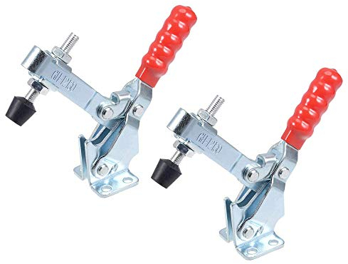 MINGZE 2pcs Toggle Clamp GH-12130, Vertical Quick-Release Hand Tool 227Kg / 500Lbs Quickly Holding Capacity Heavy Duty Antislip Red Clamps Toggle Galvanized Iron