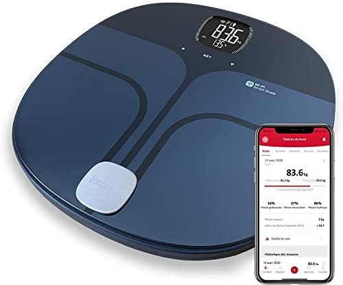 Terraillon Master Coach Personenwaage, Mit Smartphone/Tablet verbindbar, Für bis zu 8 Benutzer, Bis 180 kg Tragkraft, Anthrazit/Schwarz
