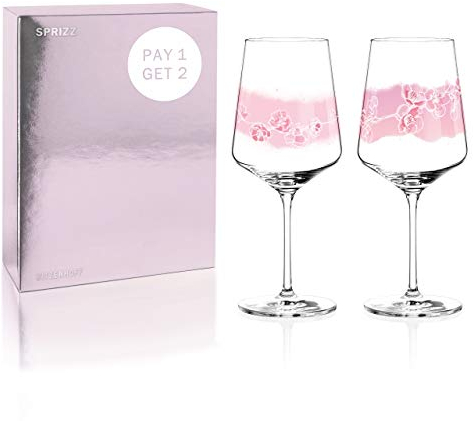 RITZENHOFF SPRIZZ Lot de 2 verres à apéritif en verre - Coffret cadeau - Verres à motif floral - Boîte cadeau - Volume de remplissage : 554 ml