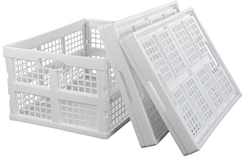 Asking Caisse de rangement empilable en plastique blanc de 30 L, panier de rangement pliable, lot de 3