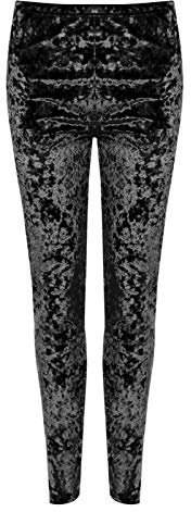 FAIRY TRENDZ LTD Dam krossad velour sammet leggings damer full längd elastisk stretch byxor byxor byxor, Svart, 38/40 SE