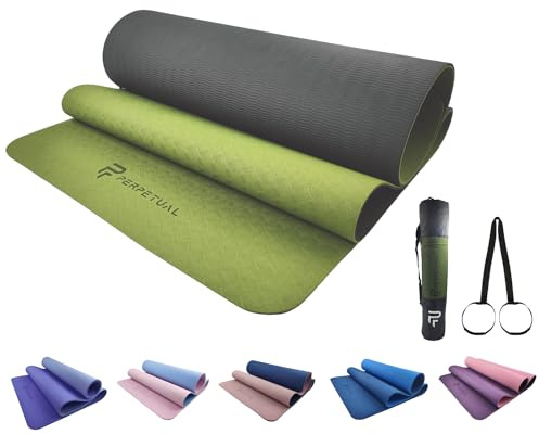 PERPETUAL® TPA Esterilla de Yoga y Pilates de 6mm - Mat Antideslizante - Con Correa y Bolsa de Transporte - Colchoneta Gruesa y Plegable - Hombre/Mujer - Gimnasia, Fitness y Ejercicios (Verde/Negro)