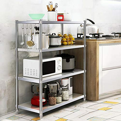 RibasuBB Küchenregal Mikrowellenhalter, Lagerregal mit 4 Regalböden, 120x40x150cm Edelstahlregal Schwerlastregal Gastronomie, Stabil Haushaltsregal platzsparend Küchenregallagerung