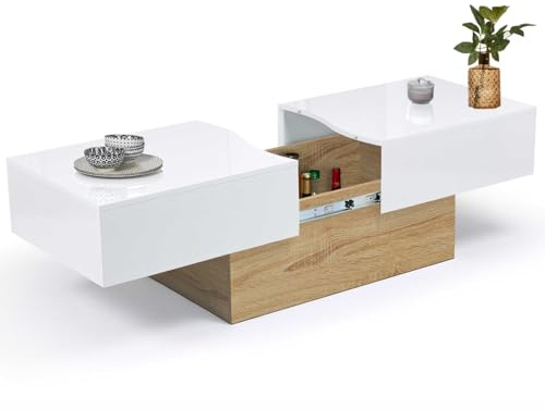 IDMarket - Table Basse coulissante Marta Bois et Blanc