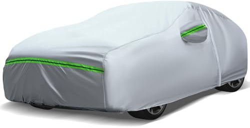 AUQDD 6-Layers Premium Sedan Car Cover Waterproof All Weather Weatherproof UV Sun Protection Snow Dust Storm Resistant Outdoor Exterior Custom Form-Fit Full Padded Car Cover with Straps 205-214 K5