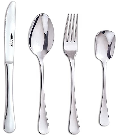 Arcos Serie Madrid - Cubertería de 16 piezas en Caja de Regalo (4 Cuchillos + 8 Cucharas + 4 Tenedores) - Monoblock de una pieza en Acero Inoxidable - Color Plata