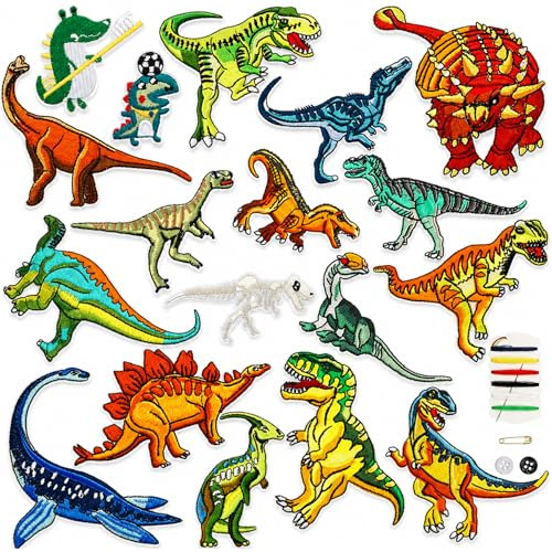 Sunshine smile Bügelflicken,18 Stück Patches zum Aufbügeln Dinosaurier Aufnäher Applikation Flicken Zum Aufbügeln für DIY T-Shirt Jeans Kleidung Taschen,Flicken Patches