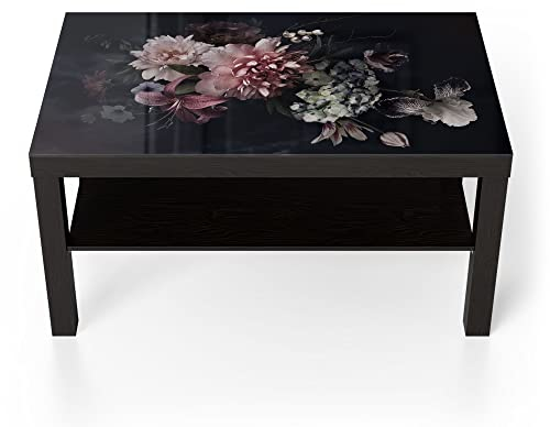 DEQORI Glastisch | schwarz groß 90x50 cm | Motiv Blühende Pracht | ausgefallener Beistelltisch aus Glas | Hochglanz Couchtisch fürs Wohnzimmer | moderner Couch Tisch mit Design