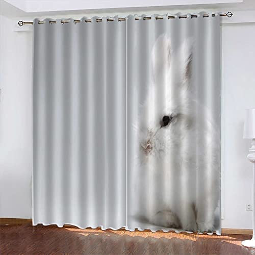 Vorhang Blickdicht Ösen Thermo Verdunkelungs Polyester Gardinen 2 Stück 3D Tierisches Kaninchen Für Schlafzimmer Wohnzimmer Kinder Oder Babyzimmer 182(B) X214(H) cm - Bedruckte Verdunkelungsvorhänge