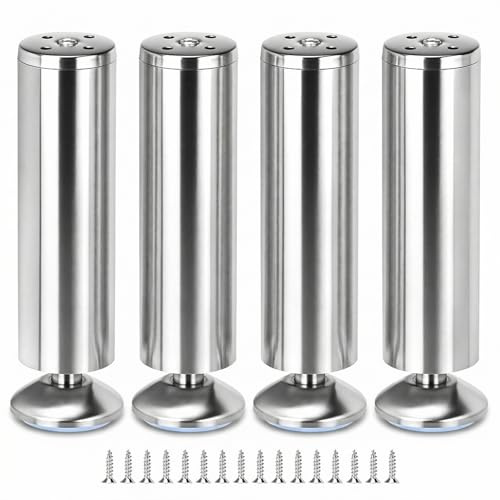 QWORK® 4X Patas Ajustables para Muebles - 20 cm,10 mm Ajustable, Acero Inoxidable - Capacidad de Carga 200 kg - para Mesa, Armario, sofá, Cama