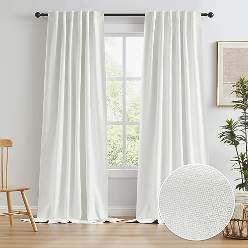 Verdunkelungsvorhänge in Leinenoptik, natürlich, personalisierbar, strukturiert, für Wohnzimmer, Schlaufentasche auf der Rückseite, rustikales Bauernhaus, Boho, Elfenbein, 1 Paar, 127 B x 320 L cm