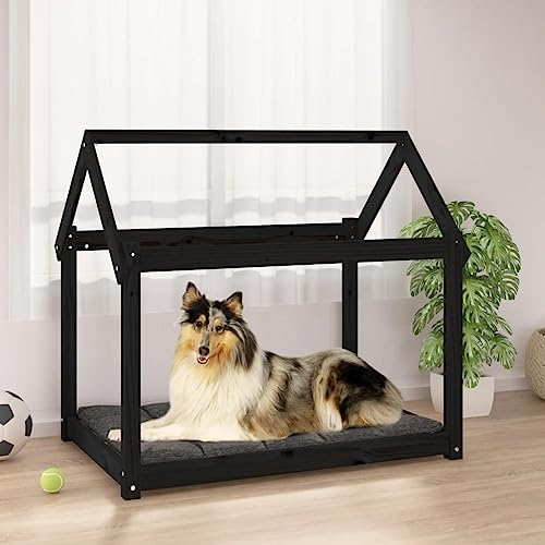 vidaXL Hundebett, Hundesofa mit Holzrahmen, Hundecouch für Hunde Katzen, Hundematratze Hundematte Welpenbett Haustierbett, Schwarz Massivholz Kiefer