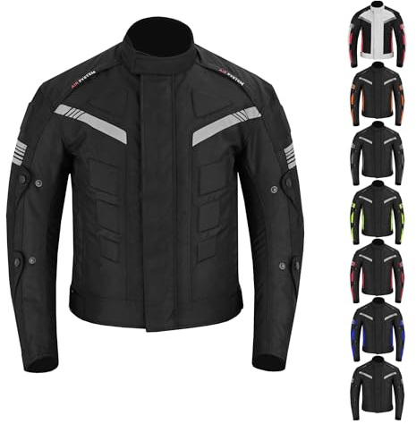 Vaster Moto Wasserdichte Motorradjacke CE Armor Cordura Motorrad Winddichte Jacken Ganzkörperschutzausrüstung Gepanzert Herbst Sommer Winter Herren, Schwarz, M