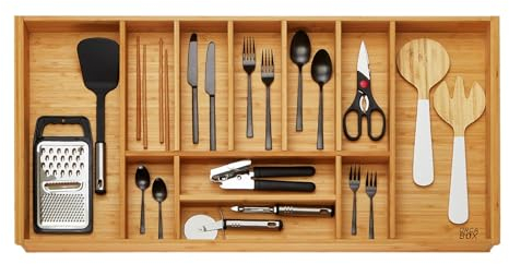 ORGA-BOX 3 Range-couverts BAMBOO pour tiroirs 100 cm (473 x 897 mm) avec 11 compartiments insert de tiroir en bois pour cuisines Nobilia/Noblessa à partir d'août 2012