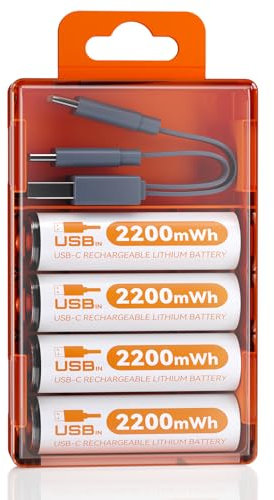 KINREECELL AA Lithium Wiederaufladbare Batterie, Tragbarer Akku, Lithium-Ionen AA Batterien, 1,5-stündiges USB-C-Schnellladen, 1,5V Konstante Spannung, 1200 Zyklen langlebige Stromversorgung(4er Pack)