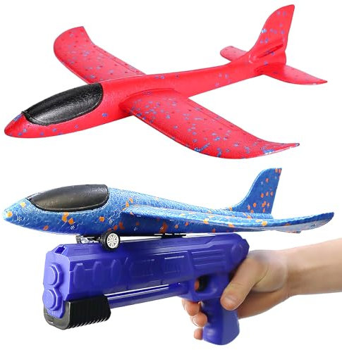 Navoys Pack of Two Foam Gliders with Launcher - Children's Airplane Flying Toys, Glider Planes for Kids, Outdoor Garden Activities, Foam Aeroplanes