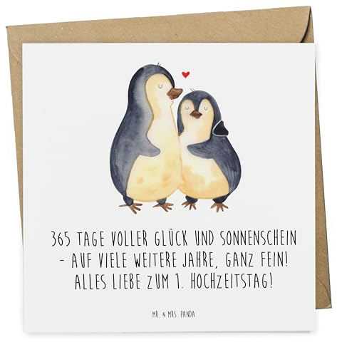 Mr. & Mrs. Panda Glückwunschkarte 1. Hochzeitstag Papierhochzeit - Geschenk, Geschenke, faltkarte, Grußkarte, Heirat, Heiraten, Liebesfeier, anlasskarte, handgefertigte, Klappkarte, doppelkarte, Liebe