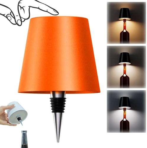 AIMARS Wireless Bottle Lamp, 3 Color Stepless Dimming Wine Bottle Lamp, LED Rechargeable Touch Control Wireless Bottle Lampshade for Bedroom, Restaurant, Bar (Orange, 1-Pack)