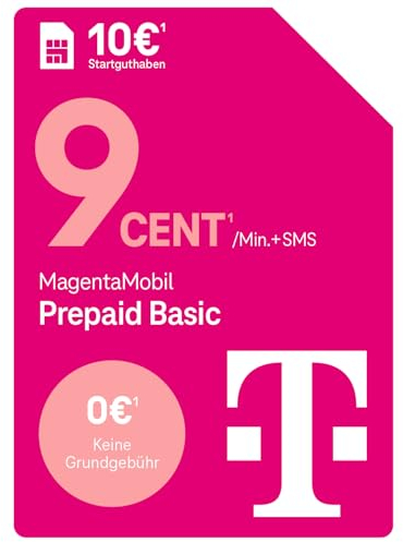 Telekom MagentaMobil Prepaid Basic | 9ct pro Minute/SMS in alle dt. Netze | optionale Dayflat (50 MB) für mobiles Surfen verfügbar I ohne Vertragsbindung, volle Kostenkontrolle I 10 EUR Startguthaben