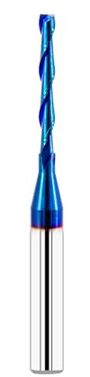FOCSTOL Mèche Toupie Spirale Carbure 3mm - Mèche Toupie en Spirale à Coupe Ascendante, Fraise Bout CNC à Une Flûte avec Revêtement Nano Blue pour Rainurer et Sculpter Bois