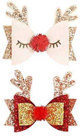 2 Stück Haarspange Weihnachten, Weihnachts Haarspangen Mädchen Glitzer, Schleife Haarspange Rentier, Weihnachts Haarschmuck für Mädchen Damen