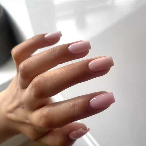 GlamRays 24 Stück Nude Press on Nails Mittel Falscher Nagel Quadrat Glänzend Kurzer Falscher Nagel Spitze Künstliche Finger-Maniküre für Frauen und Mädchen