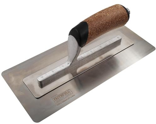 Faithfull FAIPTFLEX11C Flex Finishing Trowel, High-Grade Stainless Steel Plastering Hand Tool with Ergonomic Cork Handle - 275mm (11”)