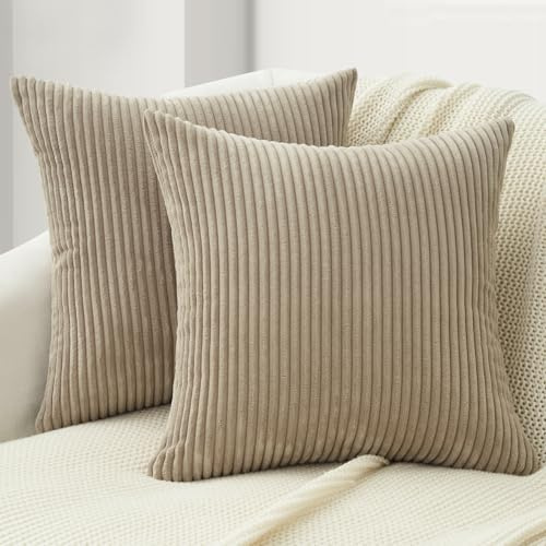 Topfinel 2er Set Taupe Kordsamt Kissenbezug 45x45CM Weich Dekorative Moderne Kissenbezüge Kissenhülle Dekokissenbezug Sofakissen Dekokissen Boho Deko für Sofa Schlafzimmer Wohnzimmer Balkon