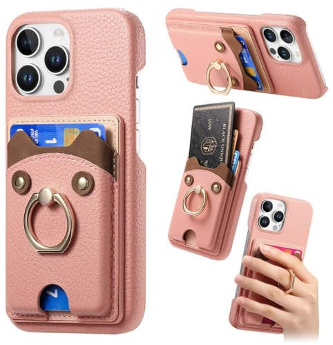 ORBANA Portafoglio con porta carte con cerniera e supporto in pelle per iPhone 16 15 14 11 Pro Max XS XR 7 8 Plus 13 12 Mini Cover, rosa, per iPhone 15