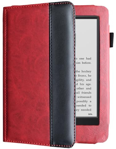 AKLiSa Hülle für Kindle Touch 2012 (D01200) E-Book Reader Cover Magnetic Flip Top Premium PU Schutzhülle (Rot Schwarz)