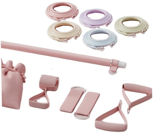 SunaOmni Pilates-Set mit 5 verstellbaren Widerstandsbändern, elastisches Pilates-Essentials-Kit für Heimfitness, Stretching, Krafttraining, Essentials-Kit für Frauen, Stange, Board