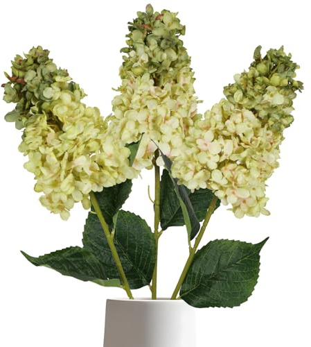 IPOPU Green Hydrangea Artificial Flowers 3 Stems Fake Hydrangeas Silk Flowers Realistic Vintage Faux Hydrangeas for Wedding Bouquets for Bride Baby Shower Centerpieces (Green)