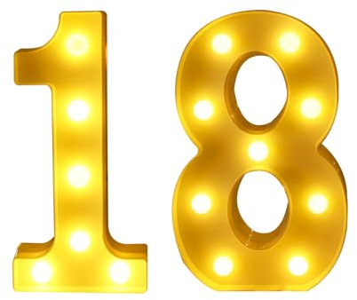 Number 18 Marquee Sign, LED Number Light for 18th Birthday Decorations | 21.8 cm Warm White Battery Operated Decorative Light for Party Table, Backdrop and Home Décor