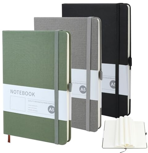 MAIJIAJU 3 Pack Bullet Dotted Notebook A5, 200 Pages 80 GSM Journal Notepad Hardback Leather Notebook with Pen Loop, Bookmark and Elastic Closure, Dot Grid Note Book for Writing School Office Travel