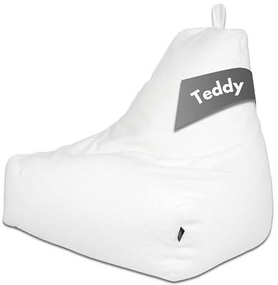 PatchHome Comfortline teddy sittsäck lounge fåtölj – gaming saccosäck för vuxna och barn – bekväm teddy fåtölj med fyllning – vardagsrum och sovrum möbler (vit, XXL)
