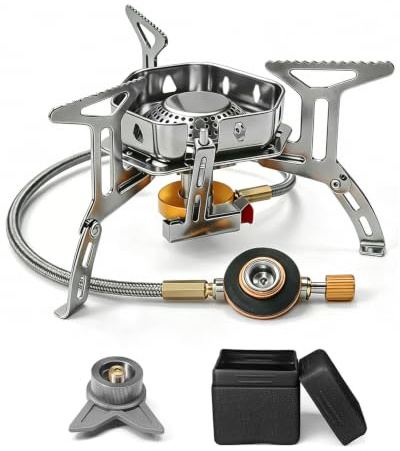 AUTOPkio Rechaud Camping Gaz 3500W, Portable Réchaud de Camping | avec Allumage Piézo-électrique et Adaptateur, Mini Brûleur Gaz Camping pour Randonnée/Outdoor/Trekking