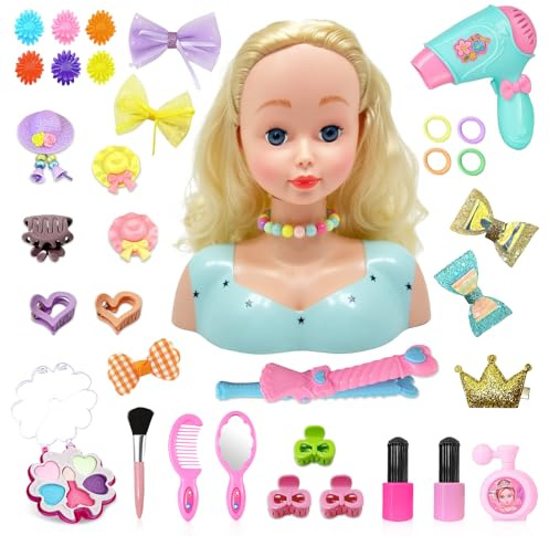 Testa Bambola da Truccare e Pettinare per Bambini: Set Parrucchiere per Bambini Trucco Hair Styling con Testa da Bambola e Set di Accessori - Giocattolo Compleanno per Ragazze 3 4 5 6 7 8 Anni (Set-1)
