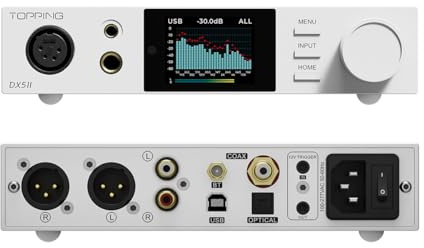 TOPPING DX5 II Vollständig balancierter DAC-Kopfhörerverstärker, 7600mW Kopfhörerverstärker, Doppel ES9039Q2M Chips DAC Verstärker Kombination, 6,35 mm/4,4 mm/4 polig XLR Ohrhörerverstärker, Silber