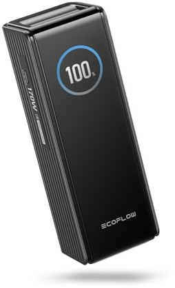 EcoFlow Powerbank 25000mAh 170W mit Zwei 140W USB-C Anschlüssen, Tragbares Ladegerät Laptop Power Bank für iPhone 17/16/15 Series, Samsung, iPad, Steamdeck, Switch, Schwarz