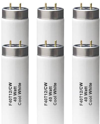 (6Pack) T12 4FT Fluorescent Bulb,F40T12/CW 40W 48inch Light Tube,4100K Cool White,Replaces F40T12/CW/Supreme,F40CWX,Medium Bipin(G13) Base, 2600 Lumens
