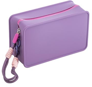 Dopamin Reise Silikon Kosmetiktasche mit Geflochtener Lanyard Schlüsselanhänger/Tragbare Cosmetic Bag für Damen Frauen/wasserdichte/Makeup Organizer/Handtasche/Make Pinsel/Nagellack/Pflegeprodukte