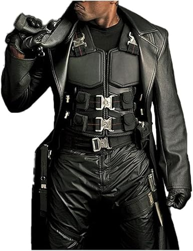 JAKRON Mens Blade Black Leather Tactical Vest Halloween Cosplay Costume